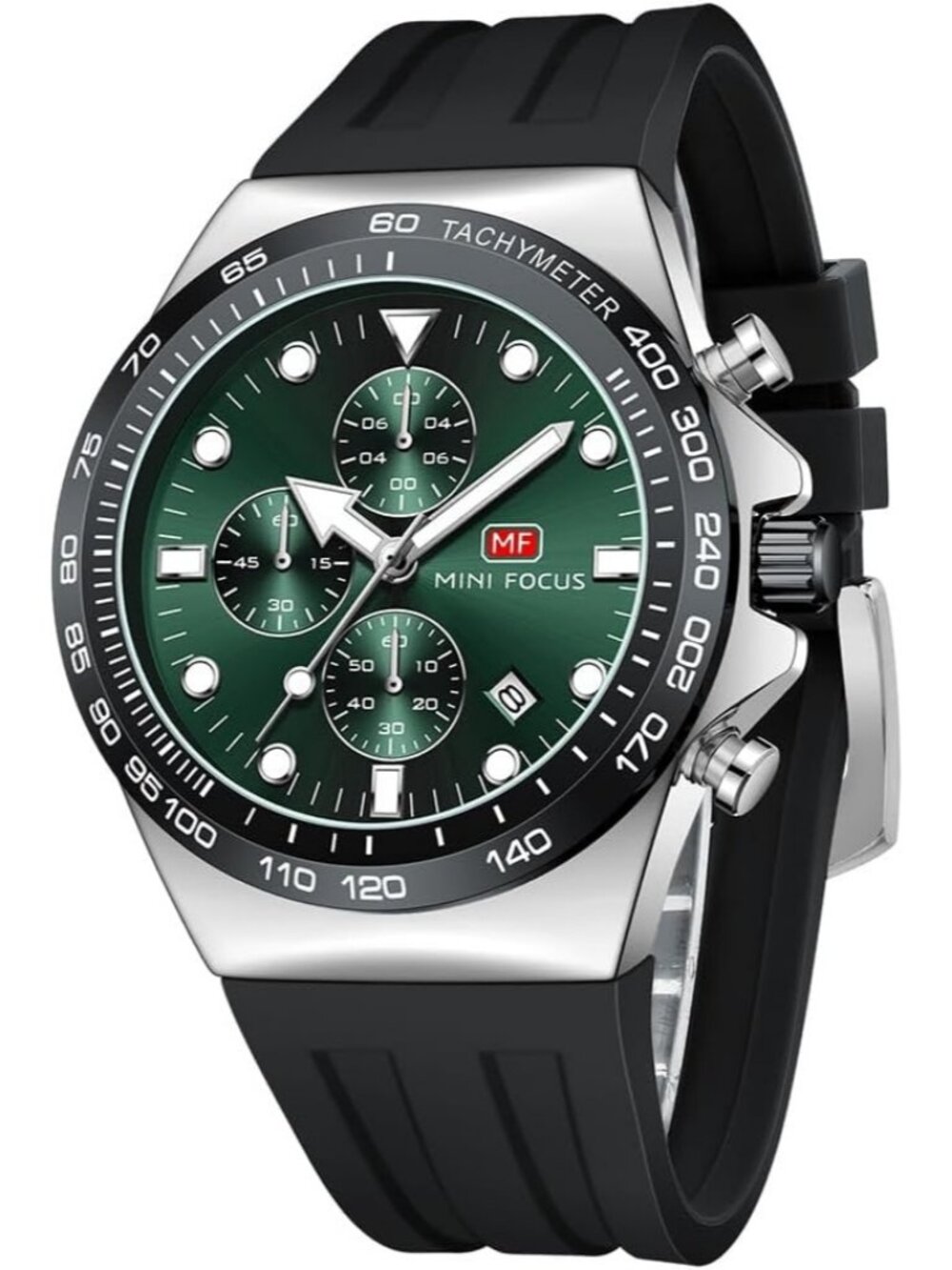 Men's Silver And Green Analog Quartz Waterproof Chronograph Stylish Casual Watch
